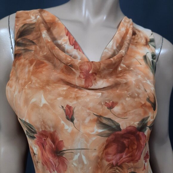 Vintage 90s Y2K Sleeveless Dress Earthy Floral Rose Print Fairy Grunge Size S - Picture 2 of 10